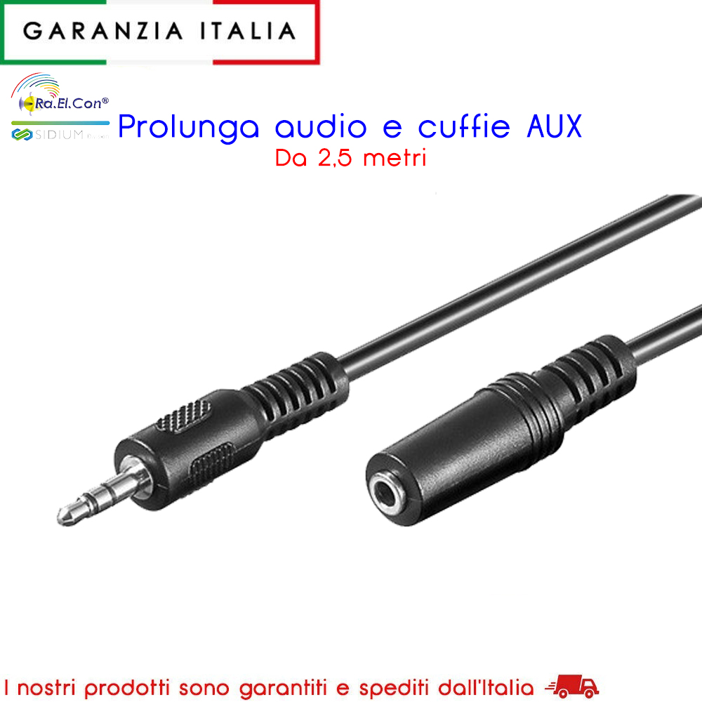 WEN50432 - Jack / RCA - elettronicadefilippo srl - Prolunga audio e cuffie  AUX Spina 3,5 mm, da 2,5 m