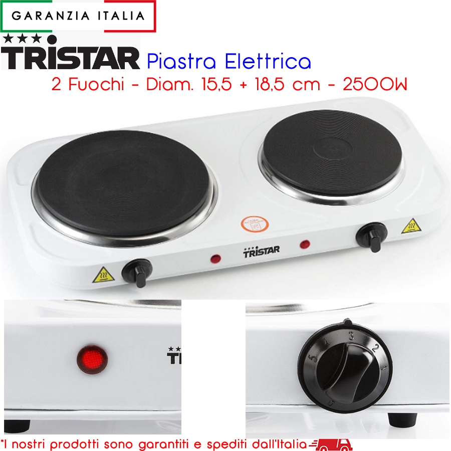 Tristar KP-6245 Piastra Elettrica, 2 Bruciatori, 2 Termostati zoomable