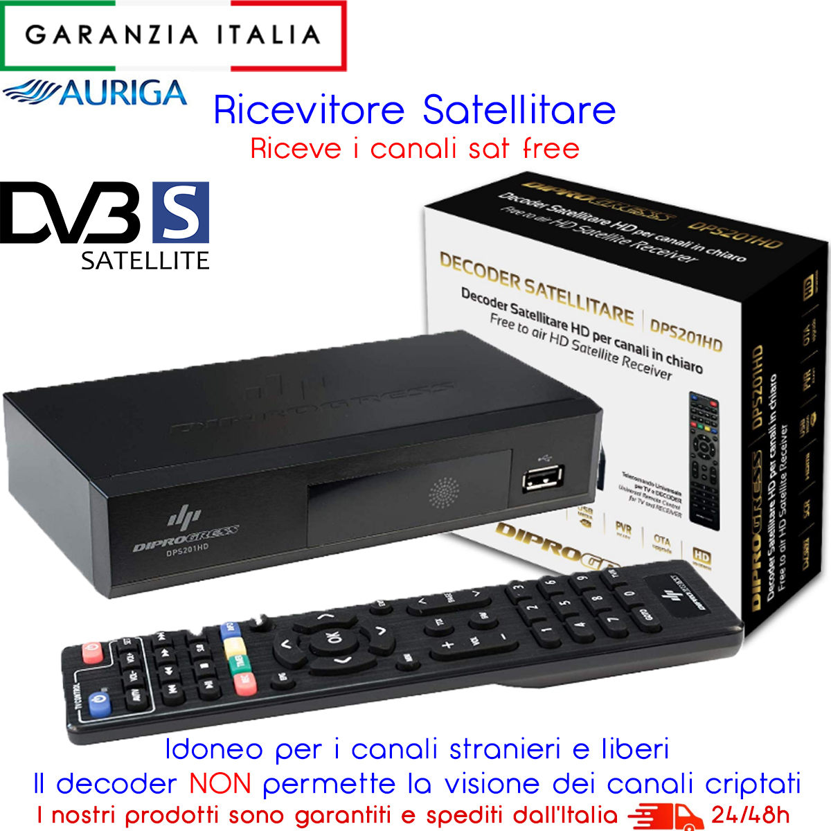 Decoder Digitale Satellitare DVB-S2 HD con funzione PVR USB e telecomando zoomable