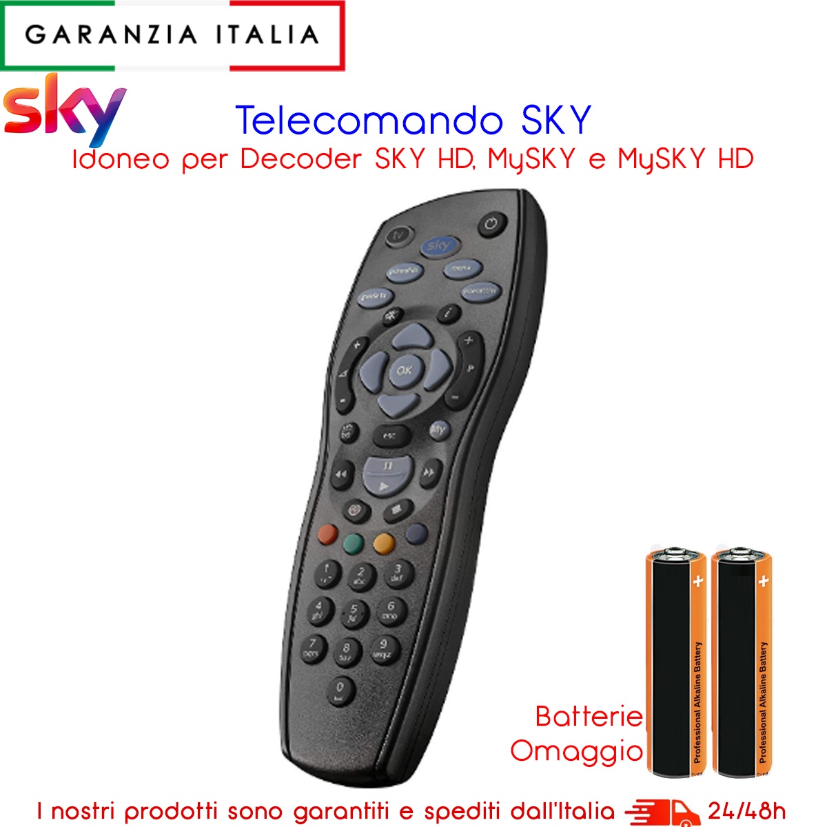 Mini Telecomando Universale per Decoder My-Sky e My-Sky HD, Nero zoomable