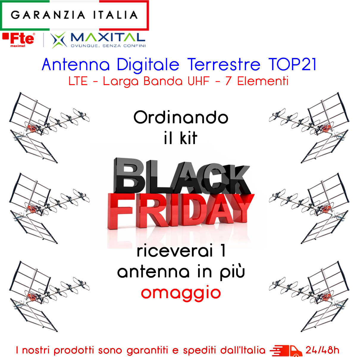 Promo Black Friday 5 pz Antenna digitale terrestre 7 elementi UHF 1 omaggio zoomable