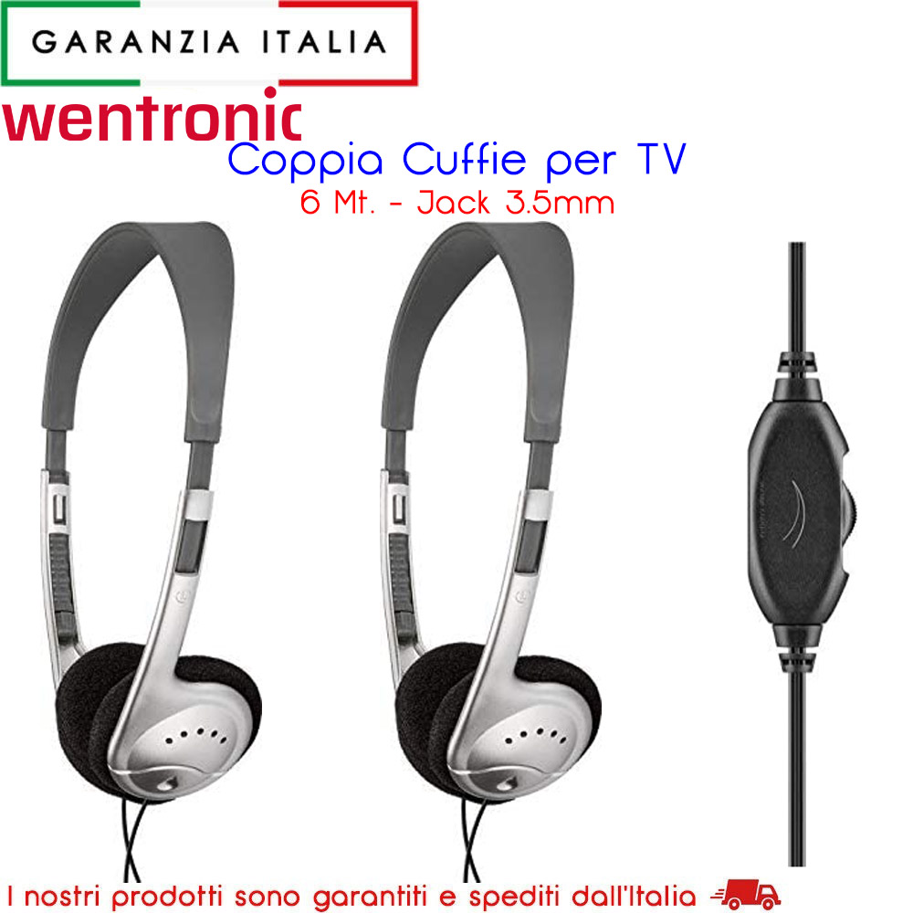wen97580-x2-a001 - Altoparlanti e Cuffie - elettronicadefilippo srl - CUFFIE  per Televisione con cavo da 6 mt idoneo per anziani - KIT DA 2