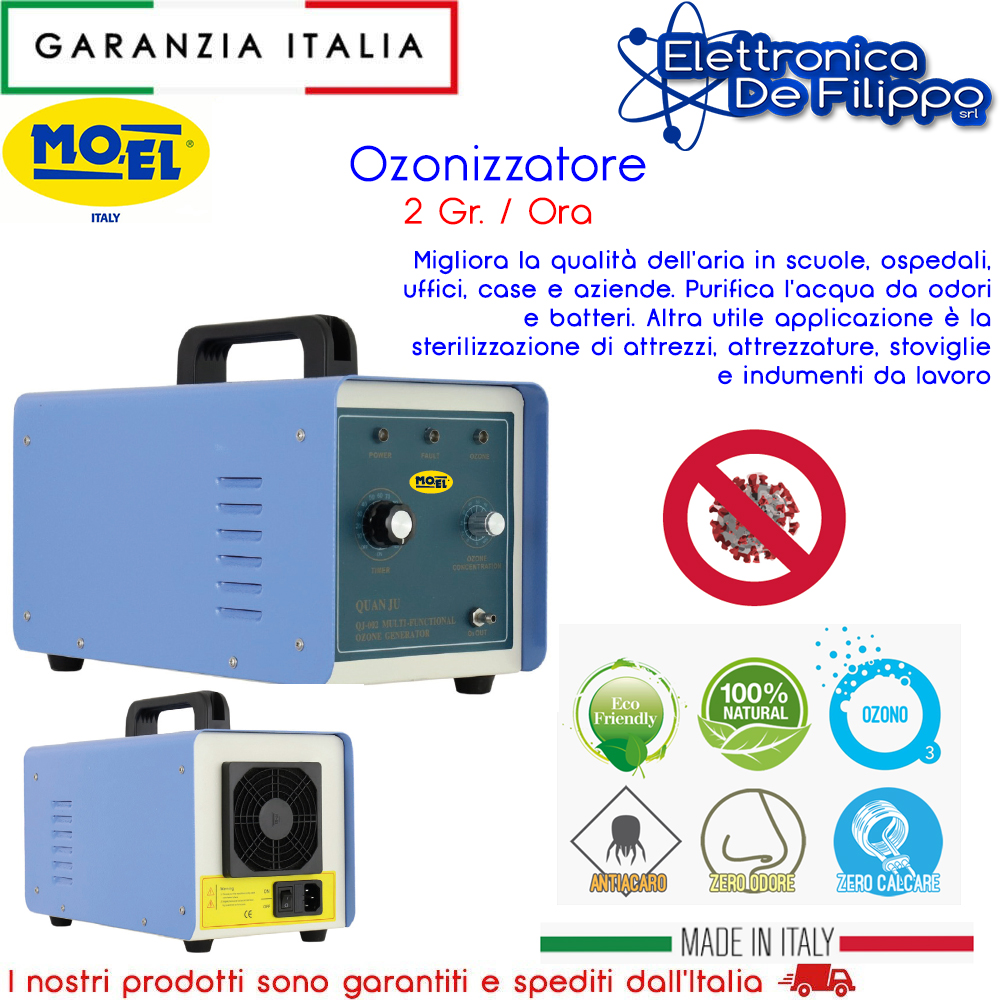 OZ020 - Sanitaria - elettronicadefilippo srl - Generatore di ozono /  Purificatore Aria e Acqua 2 Gr. / Ora - Moel