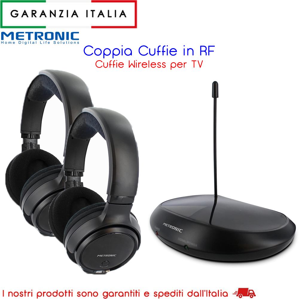 2 cuffie TV Duo Stereo wireless Senza Fili con RF Radiofrequenza UHF zoomable