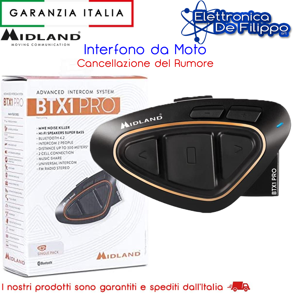 C123008 - Midland - elettronicadefilippo srl - Midland BTX1 PRO Interfono  Moto Bluetooth Auricolari Casco Cancellazione Rumore