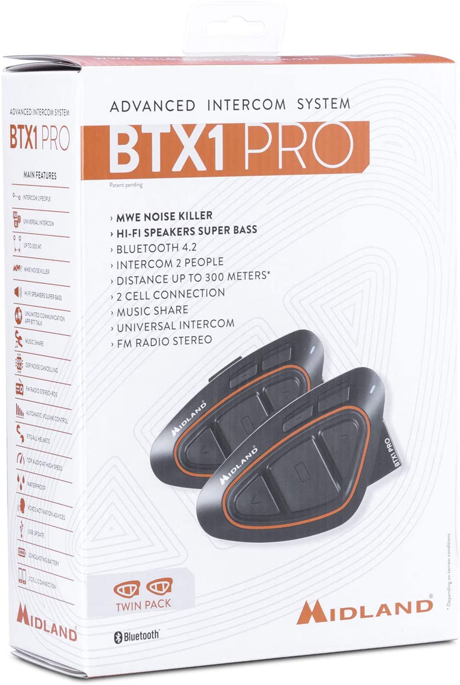 C123009 - Midland - elettronicadefilippo srl - Midland BTX1 PRO Coppia  Auricolare da Casco Impermeabile Bluetooth