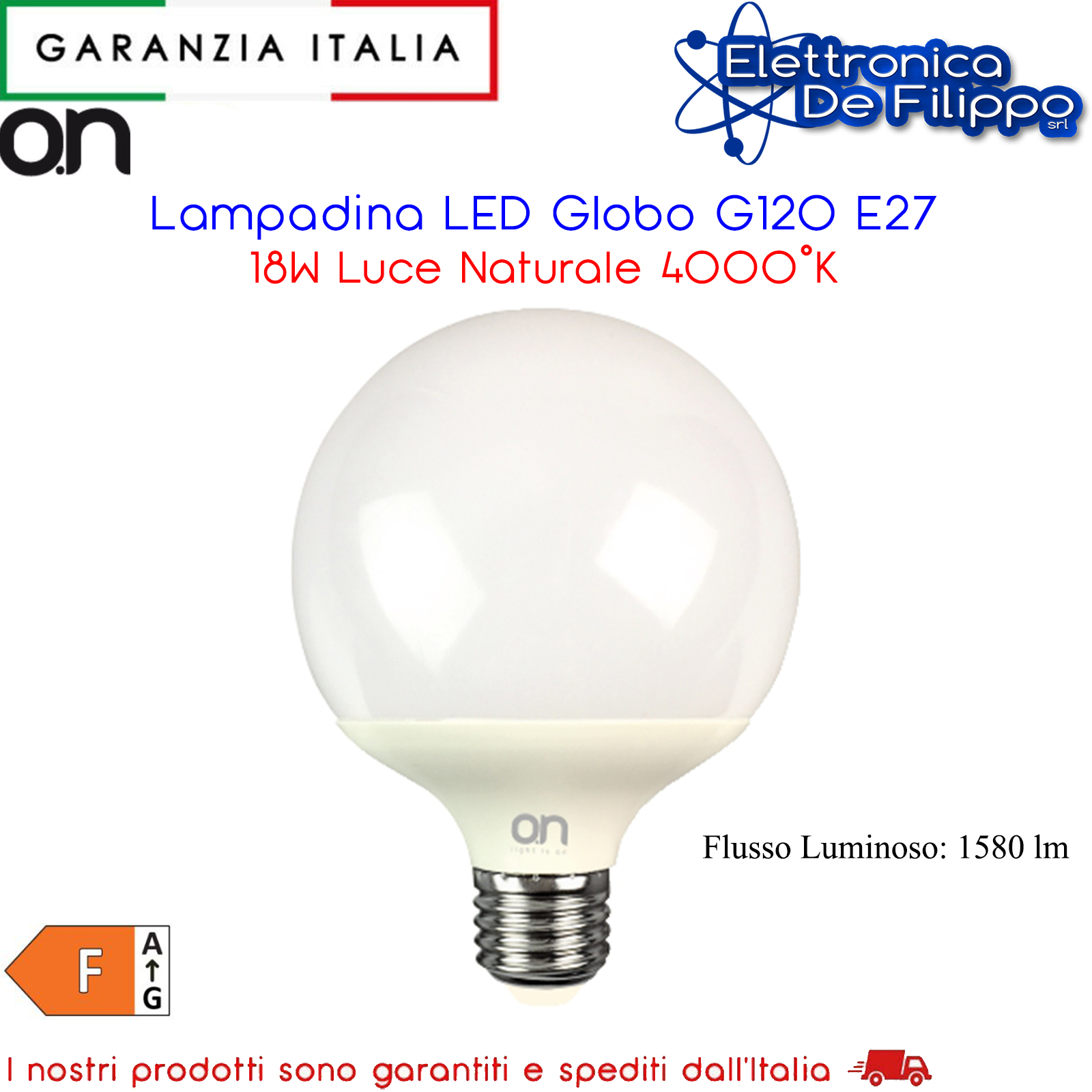 23003686 - Lampade a led - elettronicadefilippo srl - Lampadina LED Globo  G120 E27 18W - Lampadina Luce Naturale 4000K