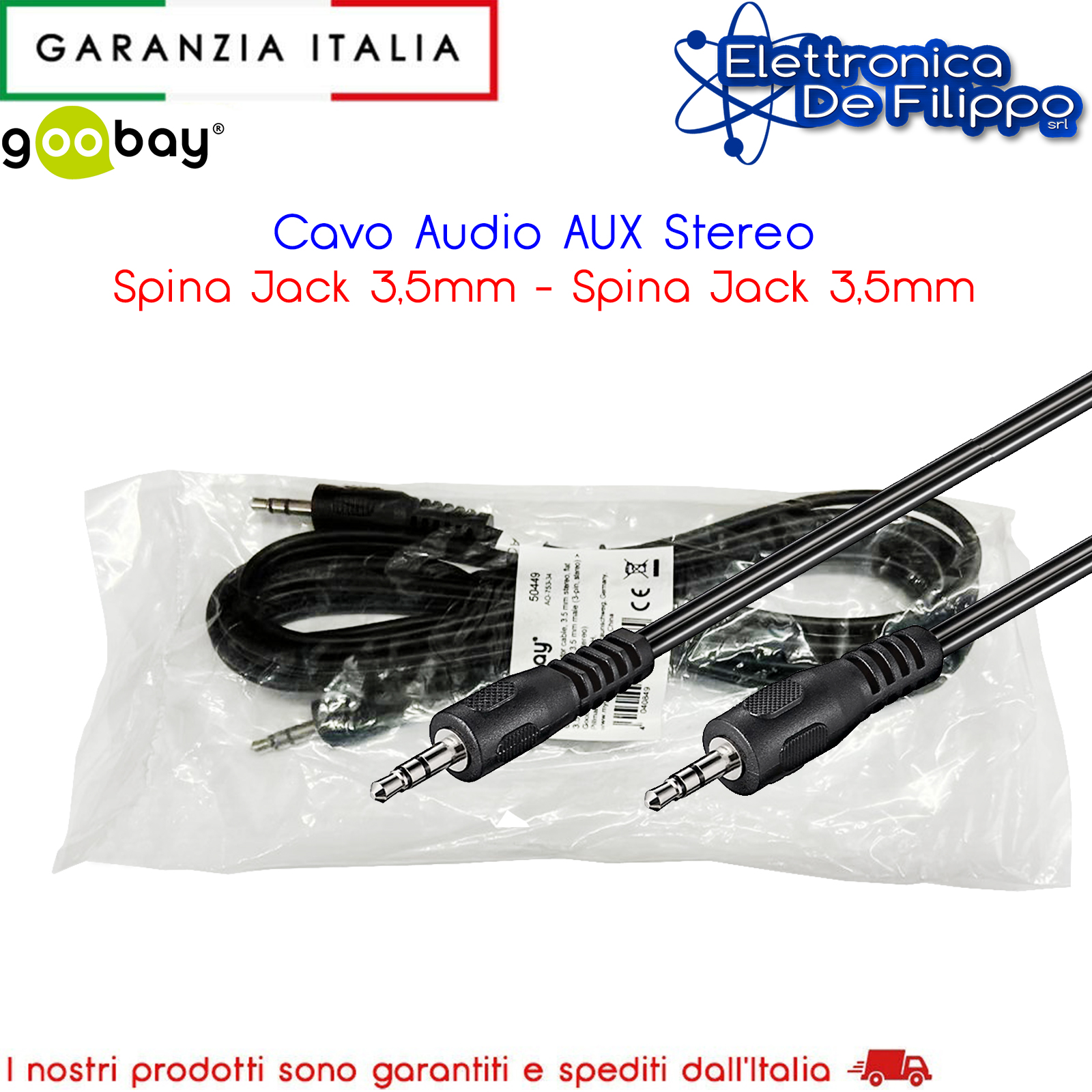 CABLE-404-2.5 - Jack - elettronicadefilippo srl - Cavo AUX 2 Metri - Cavo  AUX Per Macchina