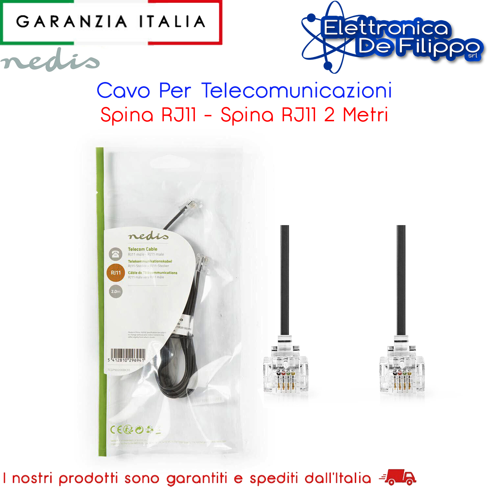 TEL-0011B - Cavi Telefonici e Rete - elettronicadefilippo srl - Cavo Per  Telcomunicazioni - Cavo Telefonico RJ11