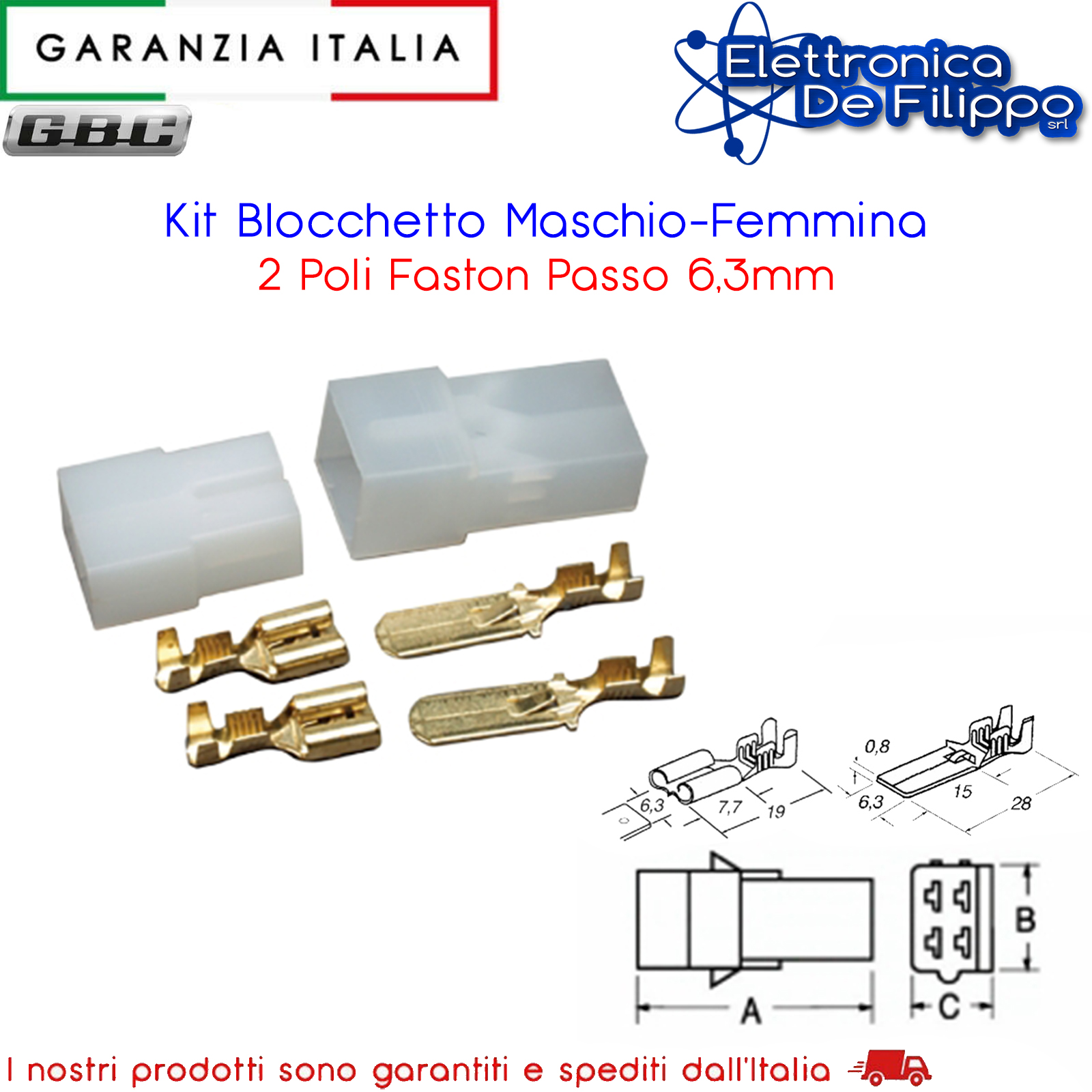 18400300 - A Coccodrillo e Faston - elettronicadefilippo srl - Faston  Maschio e Femmina 6,3mm - Faston Con Blocchetti - Faston F2