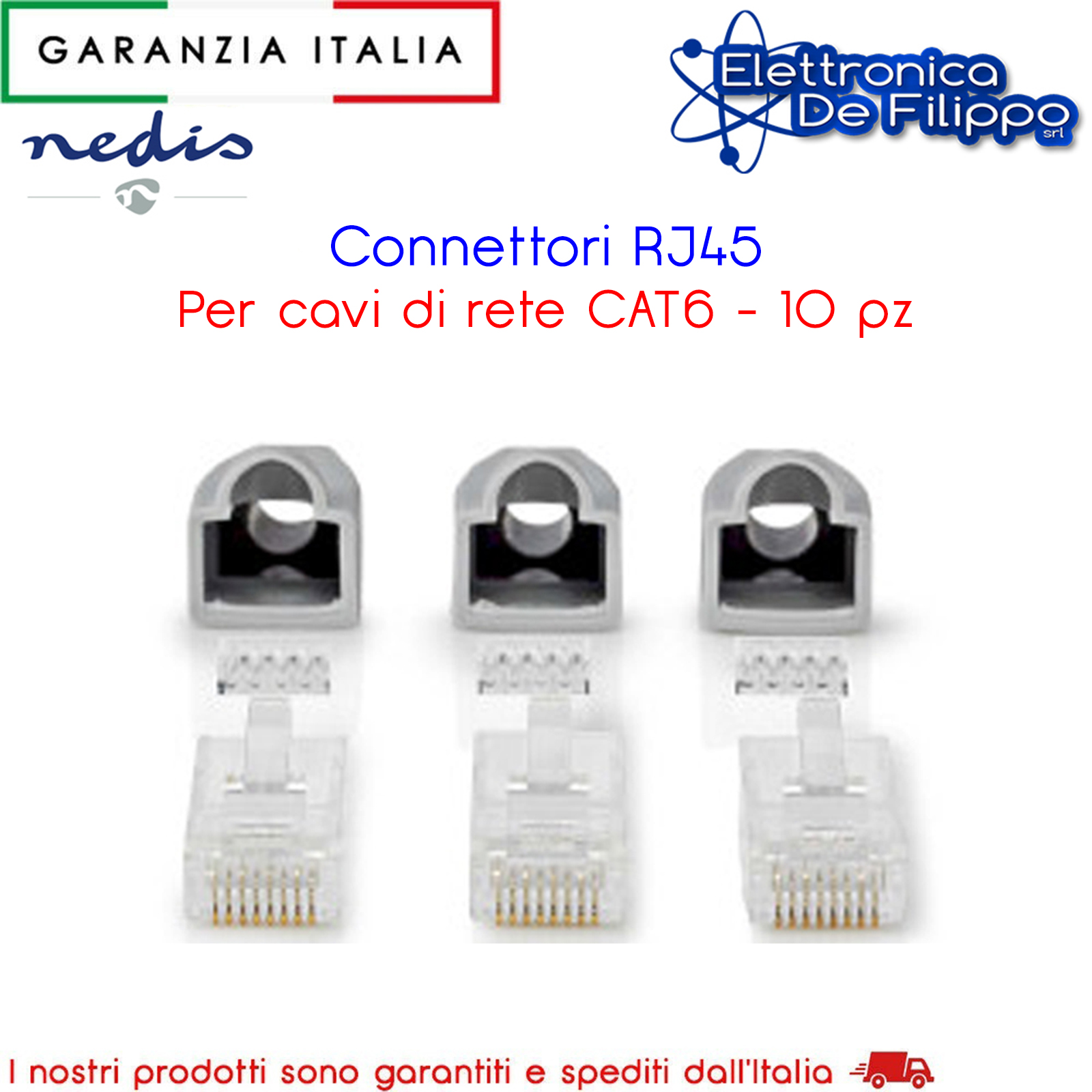 CCBW89355GY - Telefonici e Rete - elettronicadefilippo srl - Connettori RJ45  per cavi di rete CAT6 - Placcato oro - 10 pz. - PVC