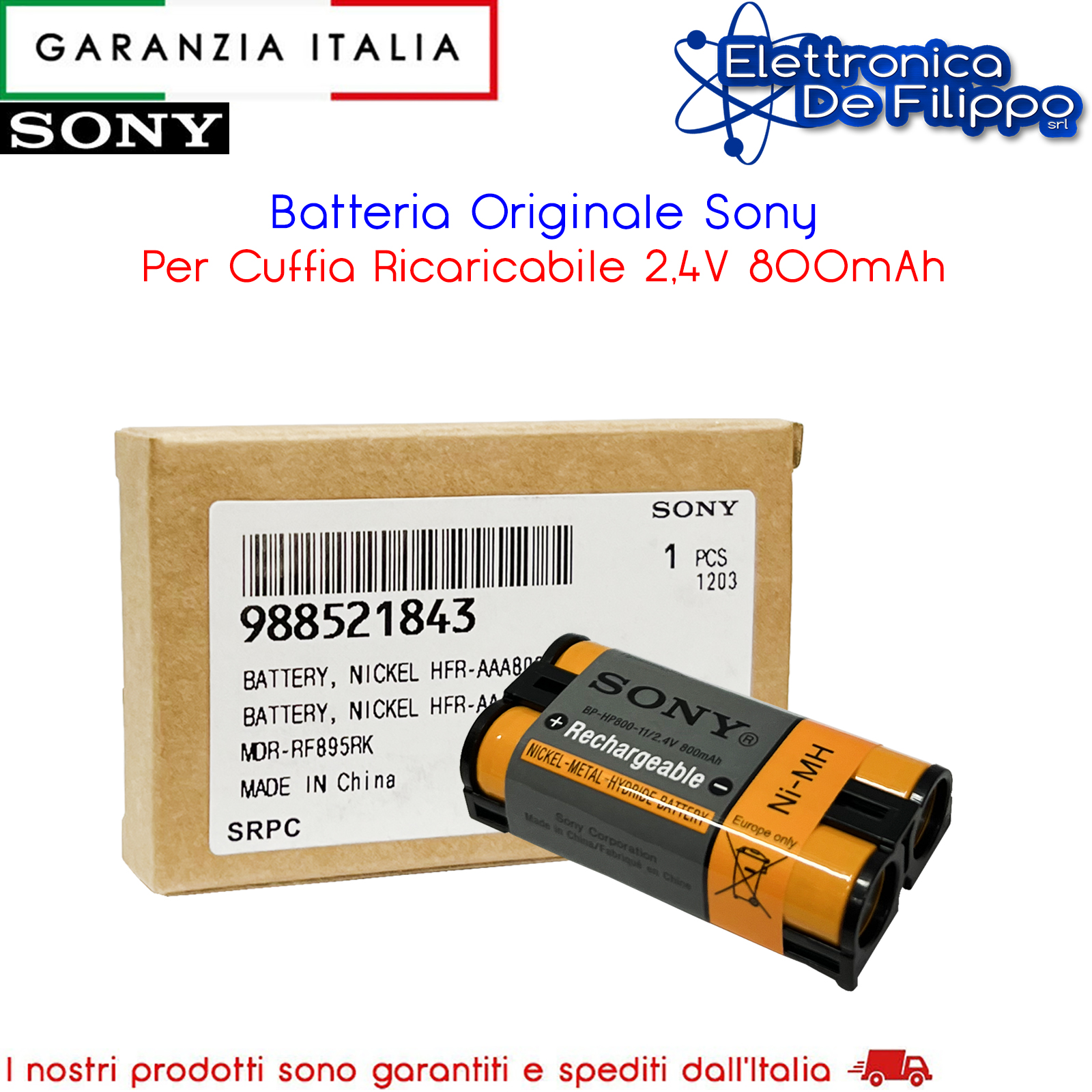 Batteria NiMH 2,4V 700mAh Per Cuffie Sony MDR-RF810RK – Ricambio 100% Compatibile, 46x23x11mm