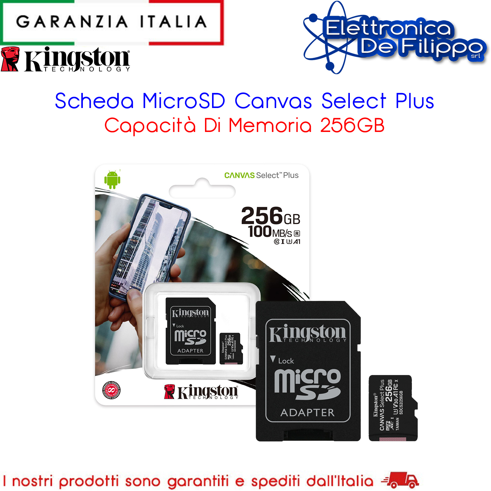 Scheda Micro SD Kingston Technology Canvas Select Plus SDCS2 Classe 10 con  Adattatore SD 256 GB - Memorie e MicroSD - Accessori Smartphone