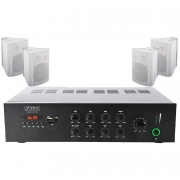 KIT Amplificatore e 4 casse bianche per filodiffusione in locali bar pub