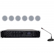 AMPLIFICATORE PROFESSIONALE 100V 180W 6 ZONE MP3 BT CON 6 CASSE E MICROFONO