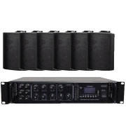 AMPLIFICATORE PROFESSIONALE 100V 180W A 6 CASSE NERE CON MP3 FM SCAN E BLUETOOTH