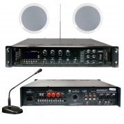 Amplificatore 100V/350W a 6 zone MP3/DAB/FM/SCAN/BT con 2 casse e con microfono