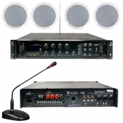 Amplificatore 100V/350W a 6 zone MP3/DAB/FM/SCAN/BT con 4 casse e con microfono