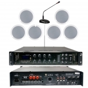 Amplificatore 100V/350W a 6 zone MP3/DAB/FM/SCAN/BT con 6 casse e con microfono