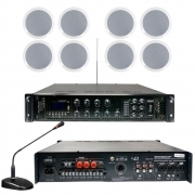 Amplificatore 100V/350W a 6 zone MP3/DAB/FM/SCAN/BT con 8 casse e con microfono