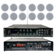 Amplificatore professionale 100V/350W a 6 zone MP3/DAB/FM/SCAN/BT con 12 casse