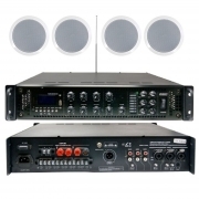 Amplificatore professionale 100V/350W a 6 zone MP3/DAB/FM/SCAN/BT con 4 casse