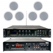 Amplificatore professionale 100V/350W a 6 zone MP3/DAB/FM/SCAN/BT con 6 casse