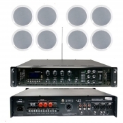 Amplificatore professionale 100V/350W a 6 zone MP3/DAB/FM/SCAN/BT con 8 casse