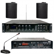 Amplificatore 100V/350W 6 zone Con MP3/DAB/FM/SCAN/BT con 2 casse con microfono