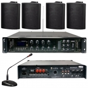 Amplificatore 100V/350W 6 zone Con MP3/DAB/FM/SCAN/BT con 4 casse con microfono