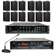 Amplificatore 100V/350W 6 zone Con MP3/DAB/FM/SCAN/BT con 12 casse con microfono