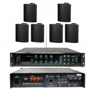 Amplificatore 100V/350W 6 zone Con MP3/DAB/FM/SCAN/BT con 6 casse da parete