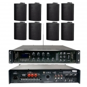 Amplificatore 100V/350W 6 zone Con MP3/DAB/FM/SCAN/BT con 8 casse da parete