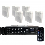 Amplificatore Professionale 100V Con 6 Casse a 6 Zone MP3, FM Scan e Bluetooth