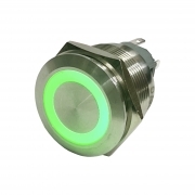 Interruttore a Pulsante Momentaneo Antivandalo 25mm Luminoso Verde 24V