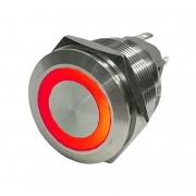 Interruttore a Pulsante Momentaneo Antivandalo 25mm Luminoso Rosso 24V